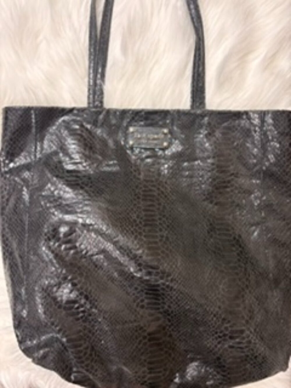Kate Spade New York Black Snake Embossed Leather Tote Polka Dot Lining